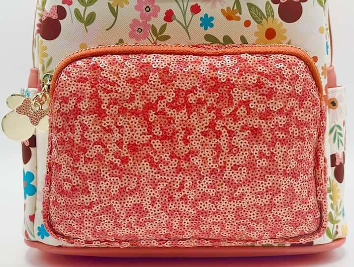 Loungefly Minnie Mouse Floral Sequin Mini Backpack Disney Spring Bag Front Pocket