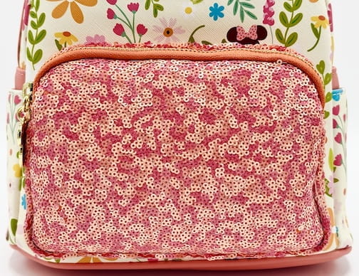 Loungefly Minnie Mouse Floral Sequin Mini Backpack Disney Spring Bag Front Pocket