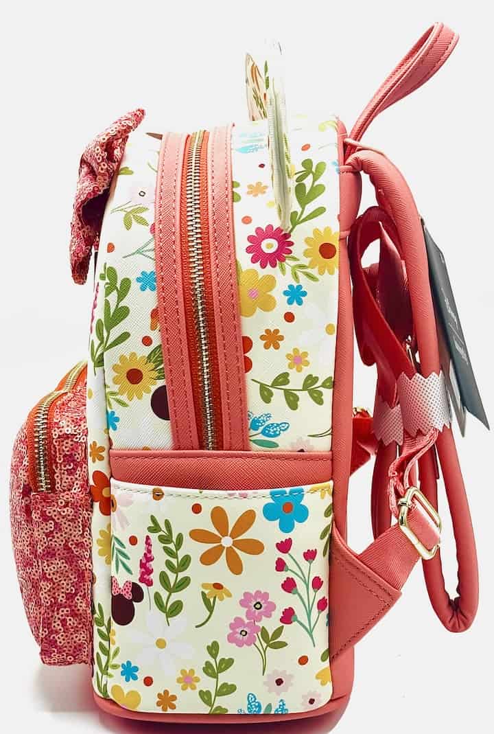 Loungefly Minnie Mouse Floral Sequin Mini Backpack Disney Spring Bag Left Side