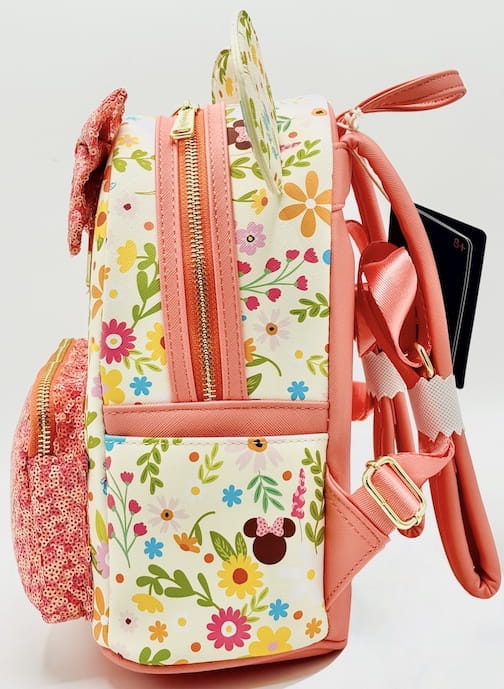 Loungefly Minnie Mouse Floral Sequin Mini Backpack Disney Spring Bag Left Side