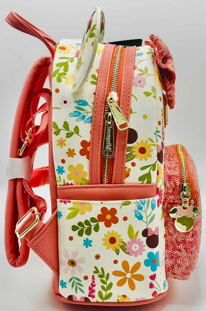 Loungefly Minnie Mouse Floral Sequin Mini Backpack Disney Spring Bag Right Side