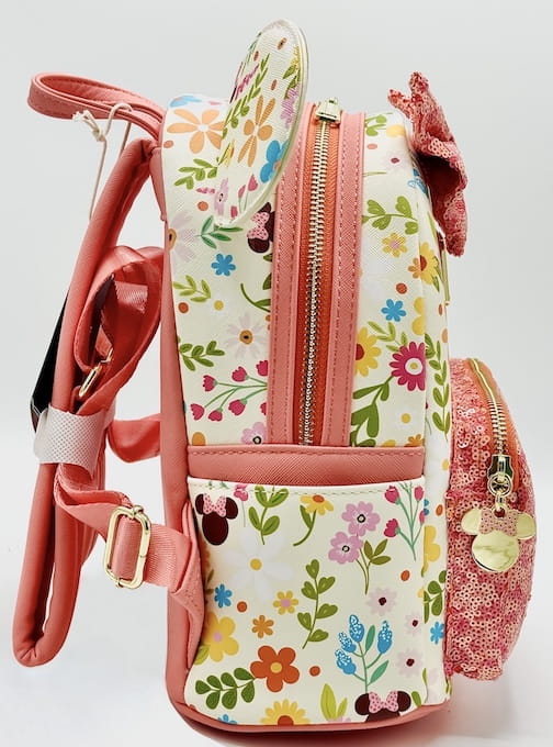 Loungefly Minnie Mouse Floral Sequin Mini Backpack Disney Spring Bag Right Side