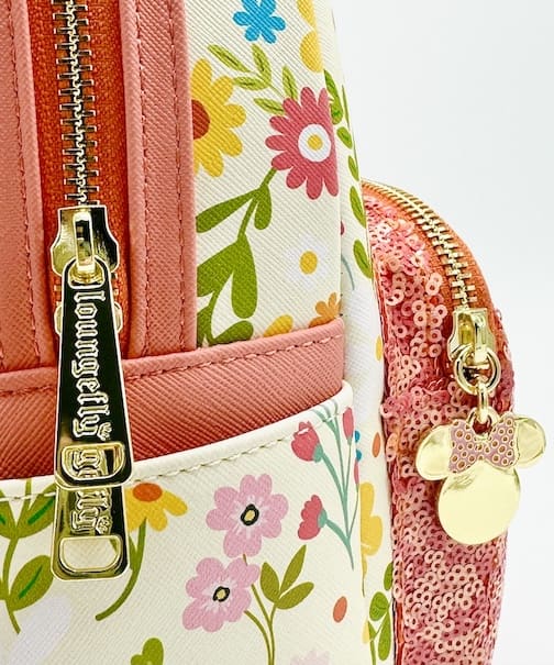 Loungefly Minnie Mouse Floral Sequin Mini Backpack Disney Spring Bag Zips