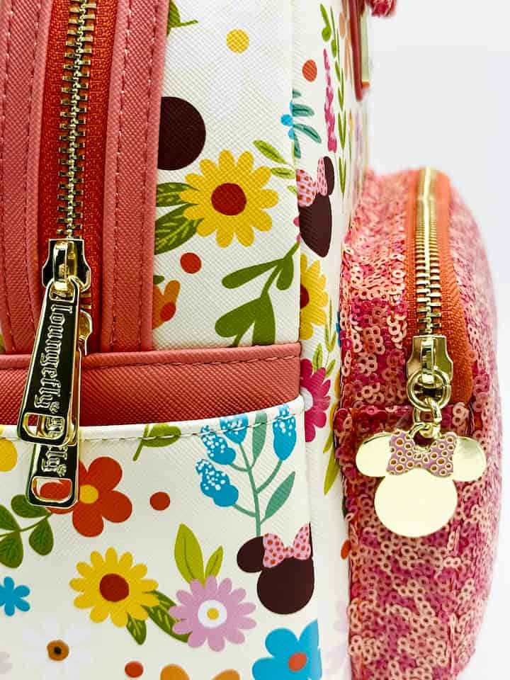 Loungefly Minnie Mouse Floral Sequin Mini Backpack Disney Spring Bag Zips