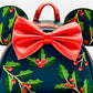 Loungefly Minnie Mouse Holly Holiday Mini Backpack Christmas Bag Front Bow