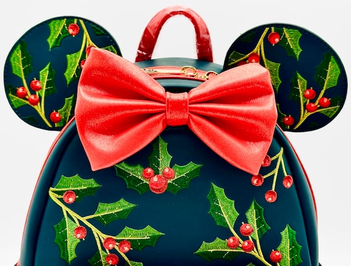 Loungefly Minnie Mouse Holly Holiday Mini Backpack Christmas Bag Front Bow