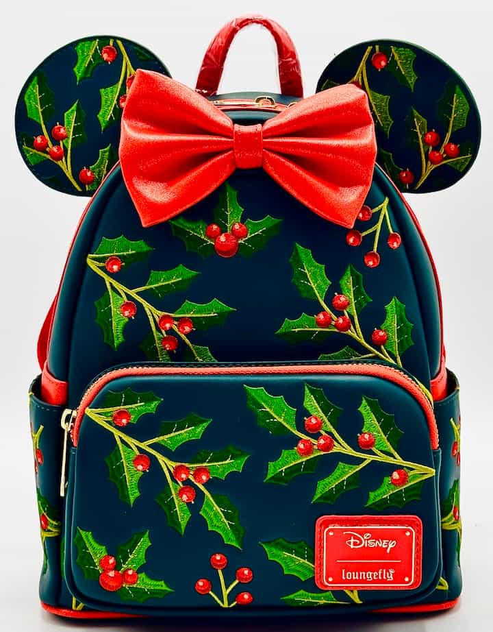 Loungefly Minnie Mouse Holly Holiday Mini Backpack Christmas Bag Front Full View