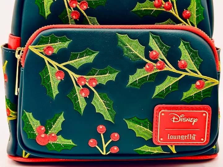 Loungefly Minnie Mouse Holly Holiday Mini Backpack Christmas Bag Front Logo