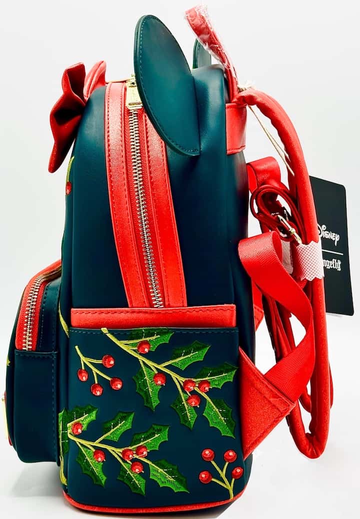 Loungefly Minnie Mouse Holly Holiday Mini Backpack Christmas Bag Left Side