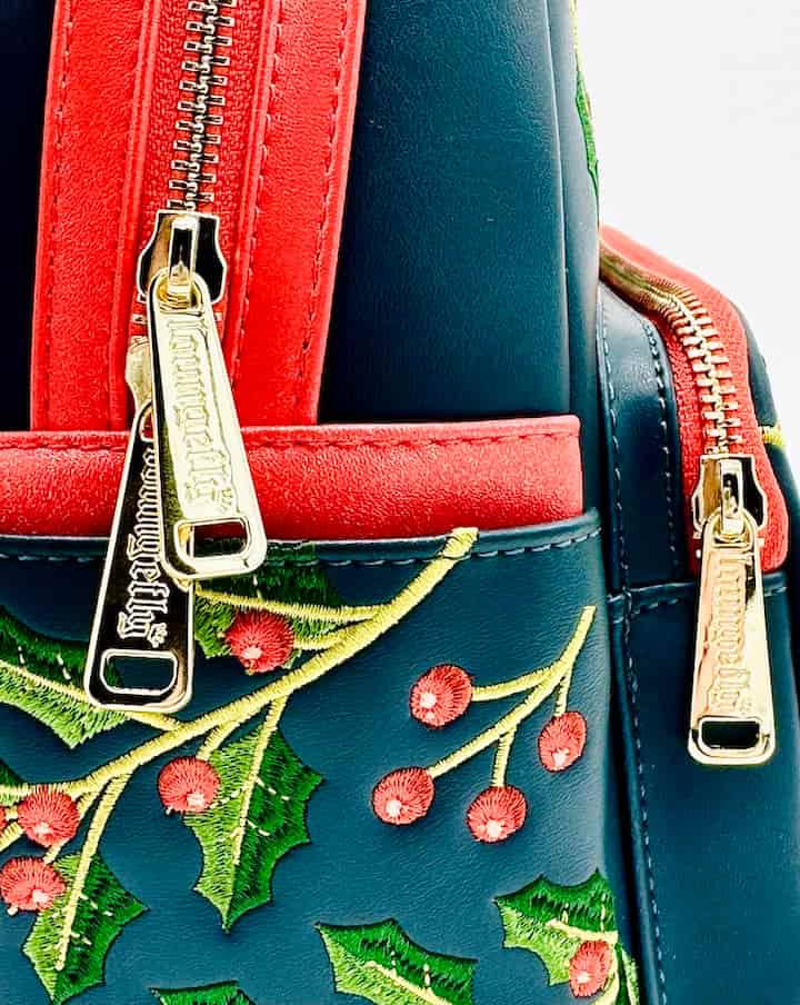 Loungefly Minnie Mouse Holly Holiday Mini Backpack Christmas Bag Zips