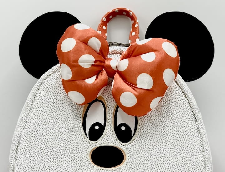 Loungefly Minnie Mouse Sequin Ghost Mini Backpack Glow Halloween Bag Front Top Bow And Ears