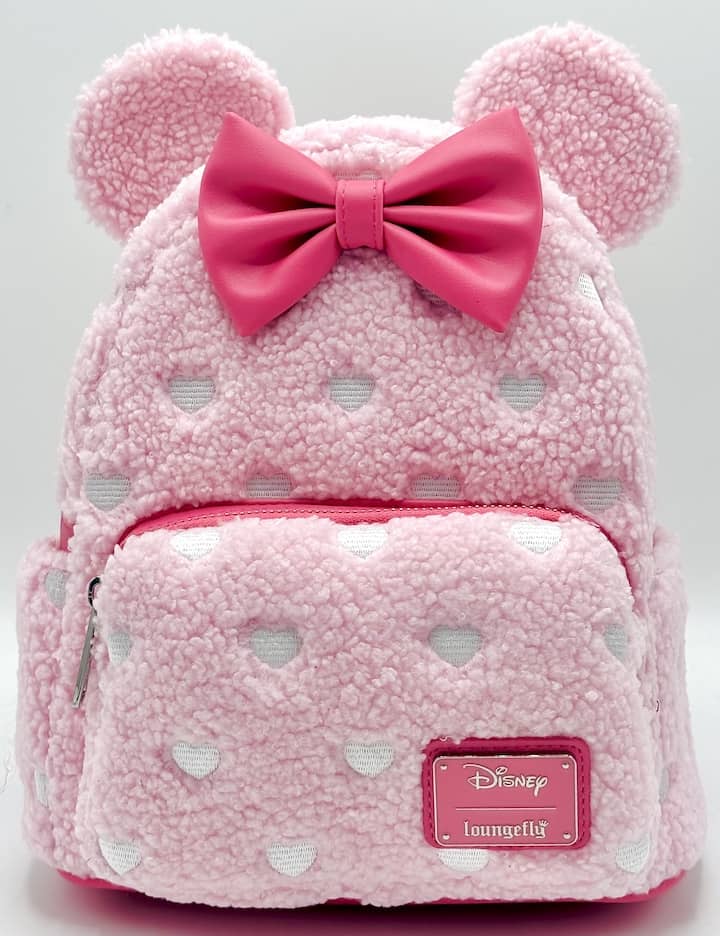 Loungefly Minnie Mouse Strawberry Scented Mini Backpack Sherpa Bag Front Full View
