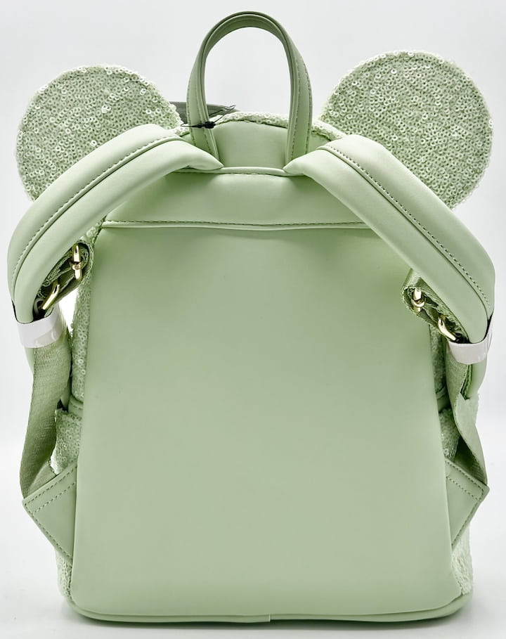 Loungefly Mint Green Sequin Mini Backpack Minnie Mouse Disney Parks Back