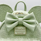 Loungefly Mint Green Sequin Mini Backpack Minnie Mouse Disney Parks Front Bow
