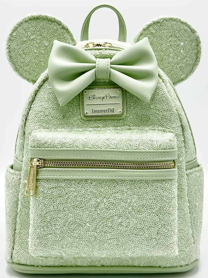 Loungefly Mint Green Sequin Mini Backpack Minnie Mouse Disney Parks Front Full View