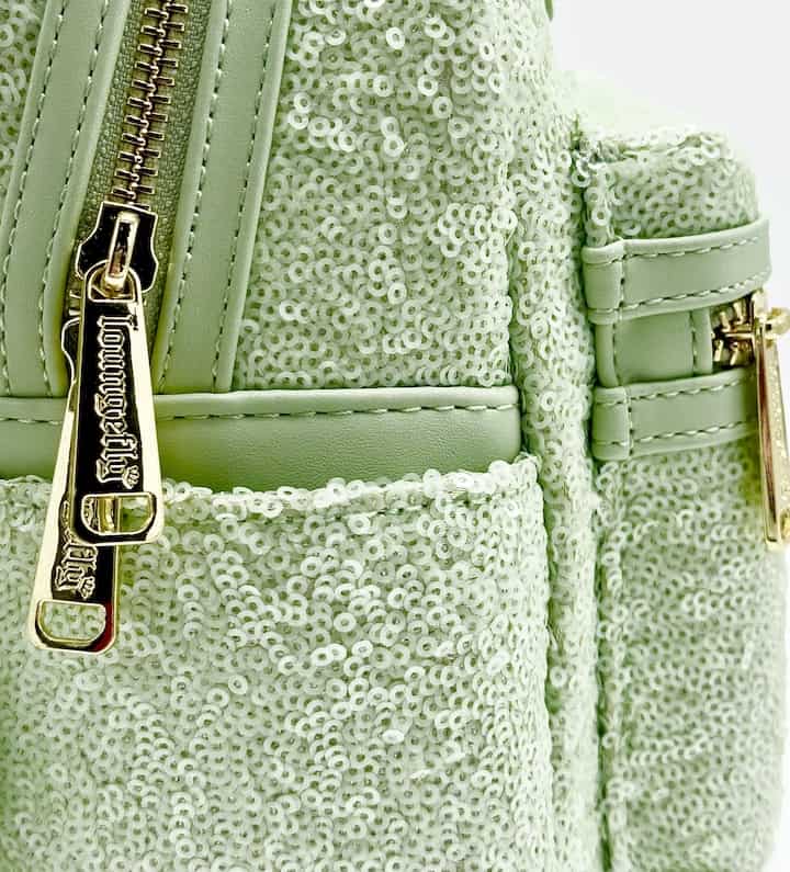 Loungefly Mint Green Sequin Mini Backpack Minnie Mouse Disney Parks Zips