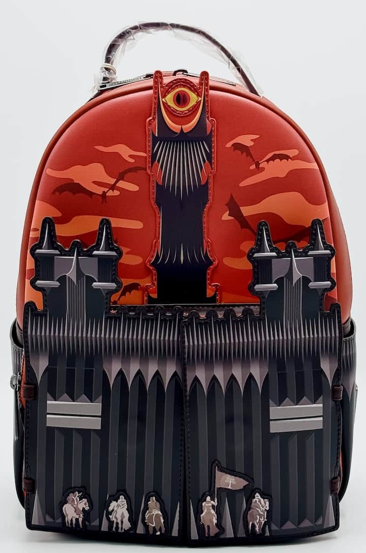 Loungefly Mordor Black Gates Mini Backpack Lord of the Rings Bag Front Full View Closed