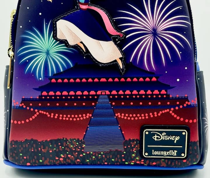 Loungefly Mulan Fireworks Mini Backpack Disney Glow in the Dark Bag Front Bottom