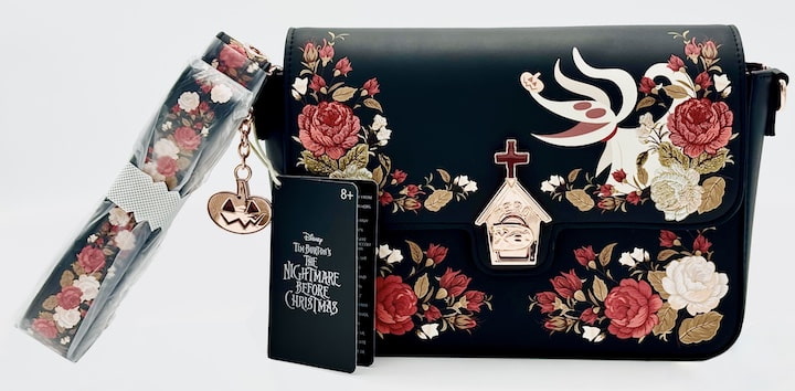 Loungefly Nightmare Before Christmas Floral Crossbody Bag Red Design Front With Strap