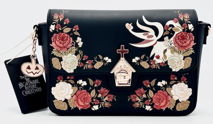 Loungefly Nightmare Before Christmas Floral Crossbody Bag Red Design Front Without Strap Closed