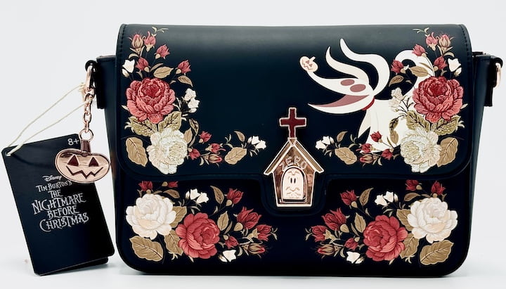 Loungefly Nightmare Before Christmas Floral Crossbody Bag Red Design Front Without Strap Open