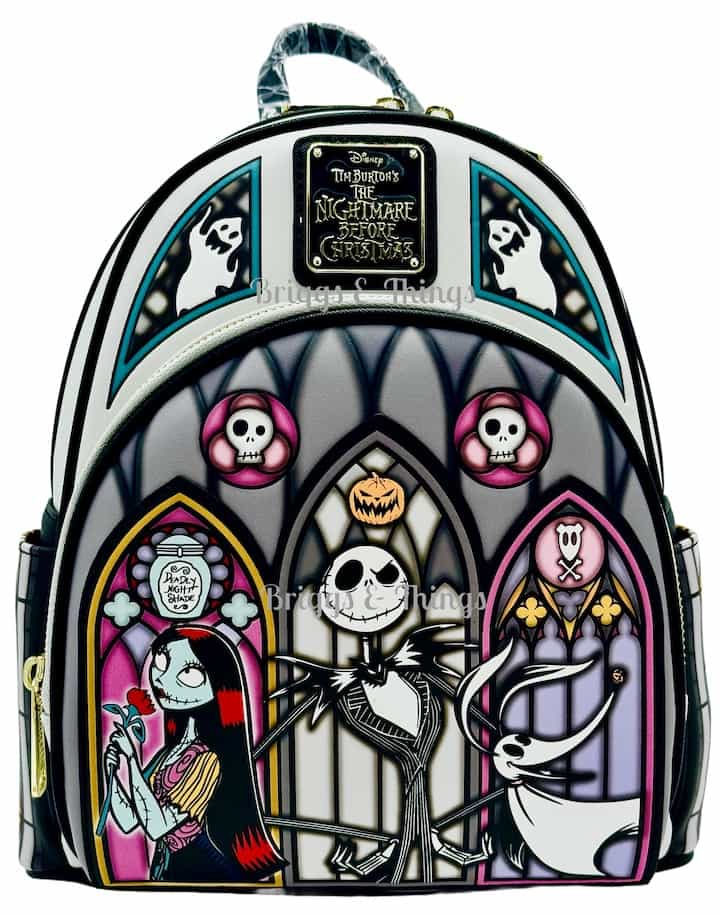 Loungefly Nightmare Before Christmas Stained Glass Mini Backpack Bag Front Full View