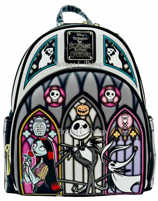 Loungefly Nightmare Before Christmas Stained Glass Mini Backpack Bag Front Full View