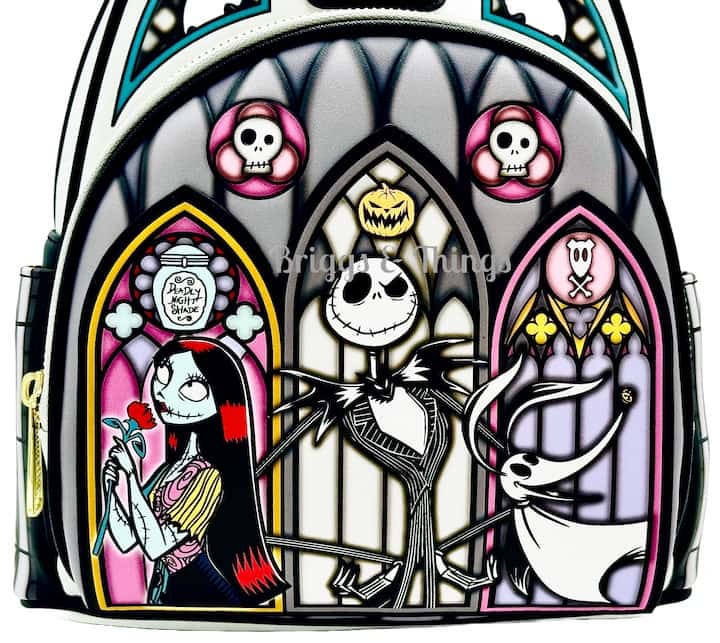 Loungefly Nightmare Before Christmas Stained Glass Mini Backpack Bag Front Pocket