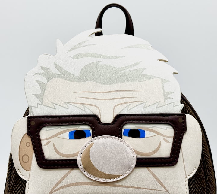 Loungefly Old Carl Fredricksen Cosplay Mini Backpack Pixar Up Bag Front Head Applique