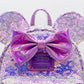 Loungefly Planet Minnie Mouse Mini Backpack Disney Sequin Bag Front Bow And Ears Appliques
