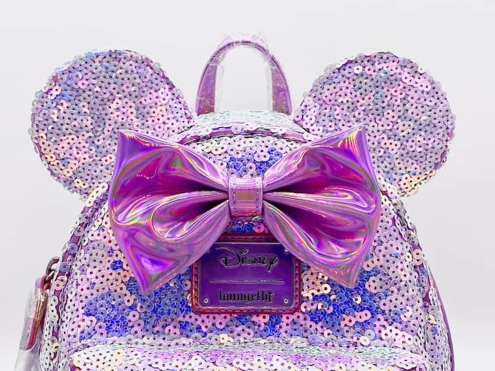 Loungefly Planet Minnie Mouse Mini Backpack Disney Sequin Bag Front Bow And Ears Appliques