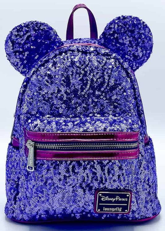Loungefly Purple Potion Sequin Mini Backpack Disney Parks Bag Front Full View
