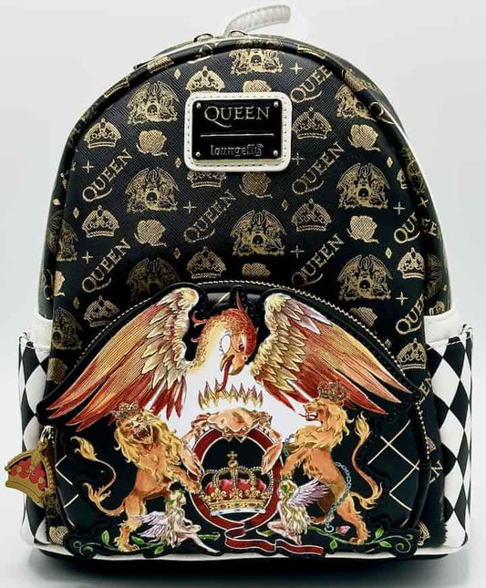 Loungefly Queen Mini Backpack Rock Band Logo Crest Bag Front Full View