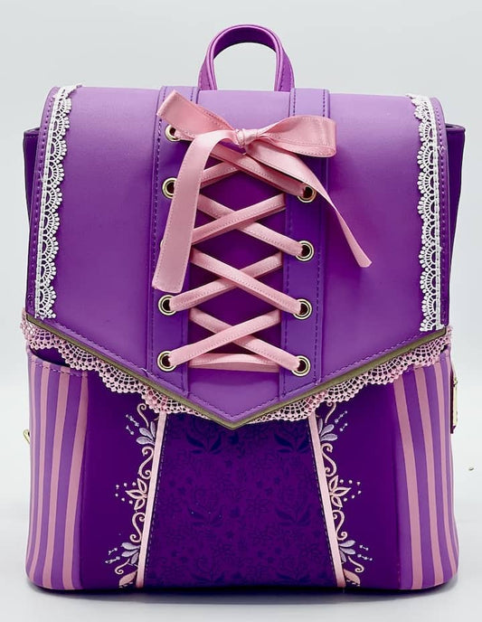 Loungefly Rapunzel Dress Mini Backpack Disney Tangled Cosplay Bag Front Full View