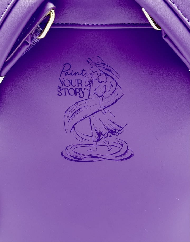 Loungefly Rapunzel Purple Gold Lantern Mini Backpack Disney Tangled Bag Back Artwork Close Up