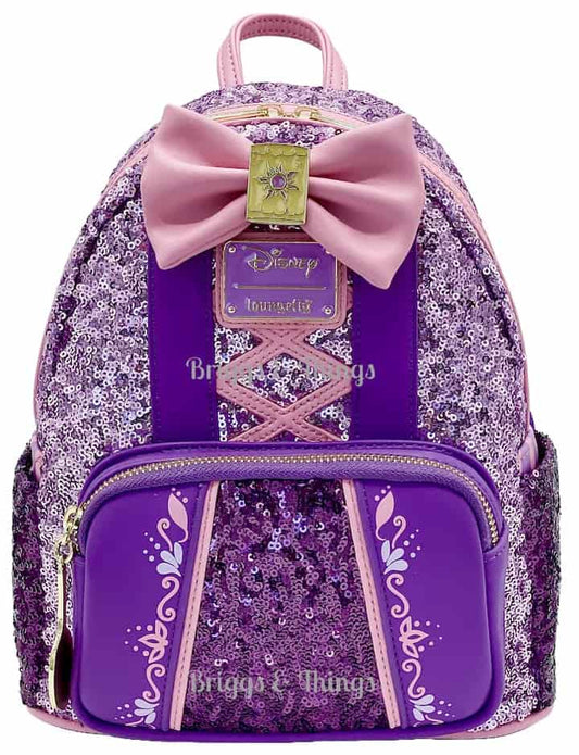 Loungefly Rapunzel Sequin Mini Backpack Disney Princess Tangled Bag Front Full View