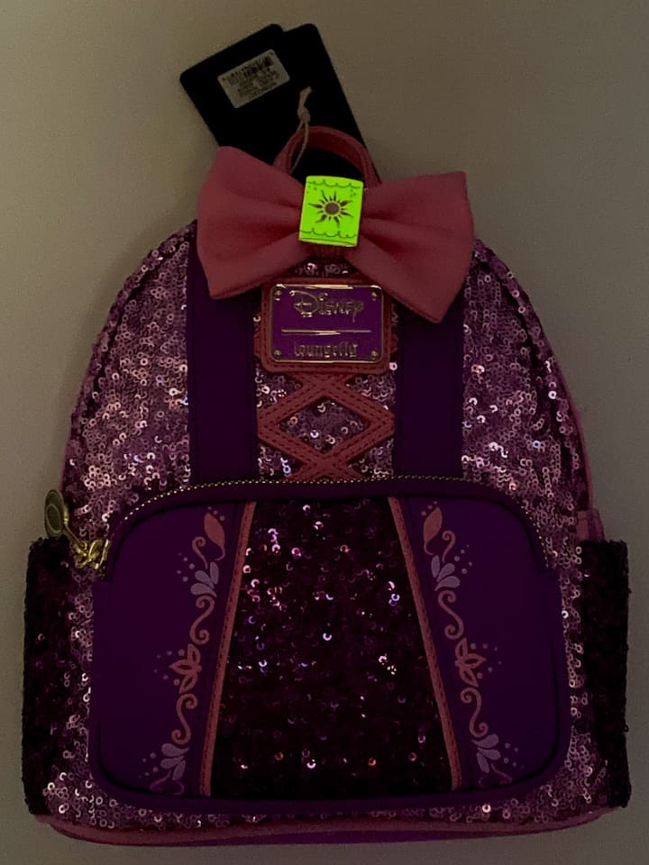 Loungefly Rapunzel Sequin Mini Backpack Disney Princess Tangled Bag Glow In The Dark Effect