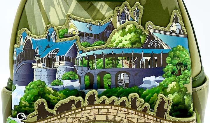 Loungefly Rivendell Mini Backpack Lord of the Rings Bag Front Middle Bridge