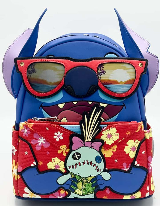 Loungefly SDCC Stitch Vacation Mini Backpack Lenticular Sunglasses Bag Front Full View