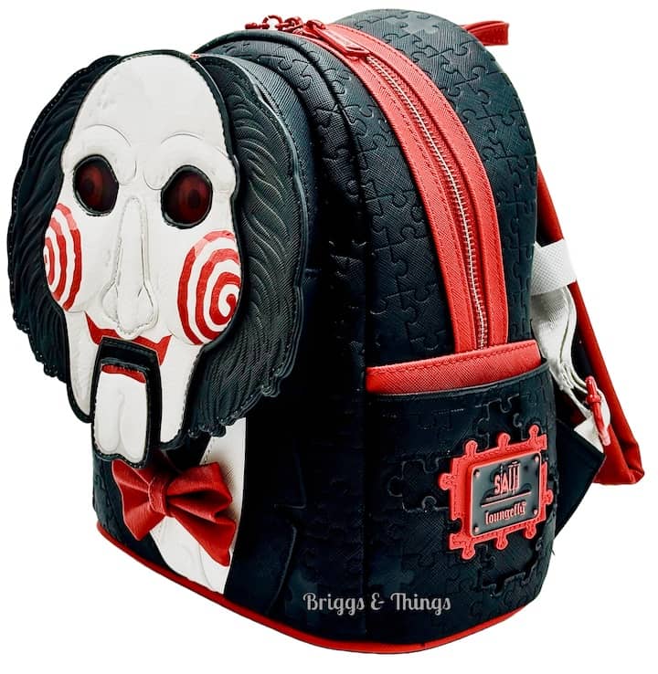 Loungefly Saw Billy Puppet Mini Backpack Lenticular Cosplay Bag Front Full View Left Side