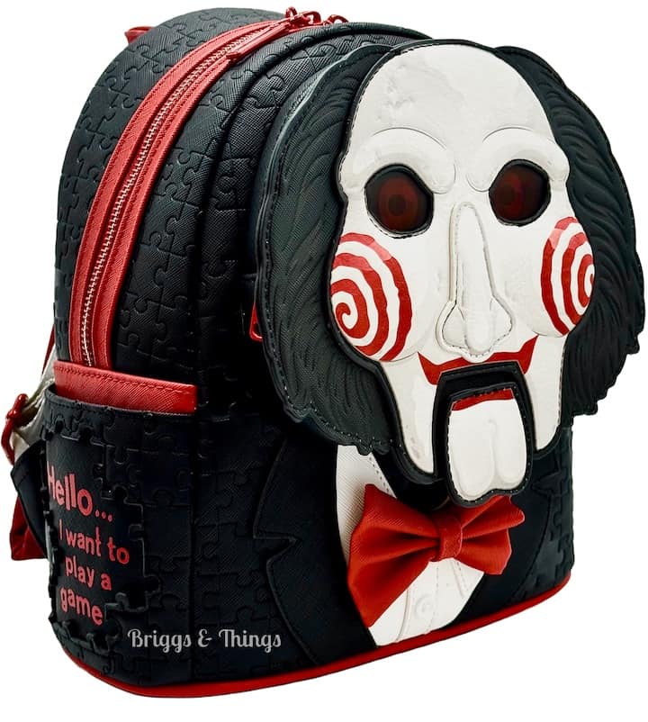 Loungefly Saw Billy Puppet Mini Backpack Lenticular Cosplay Bag Front Full View Right Side