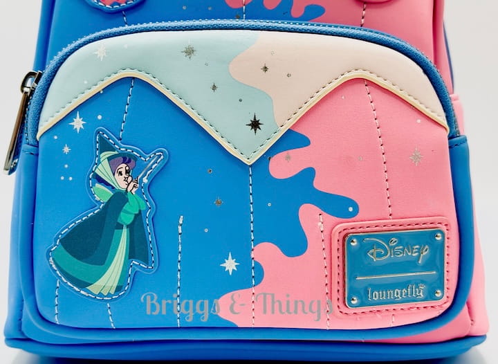 Loungefly Sleeping Beauty Backpack Make It Pink Blue Fairy Godmothers Front Bottom Pocket