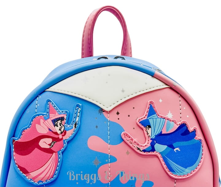 Loungefly Sleeping Beauty Backpack Make It Pink Blue Fairy Godmothers Front Top