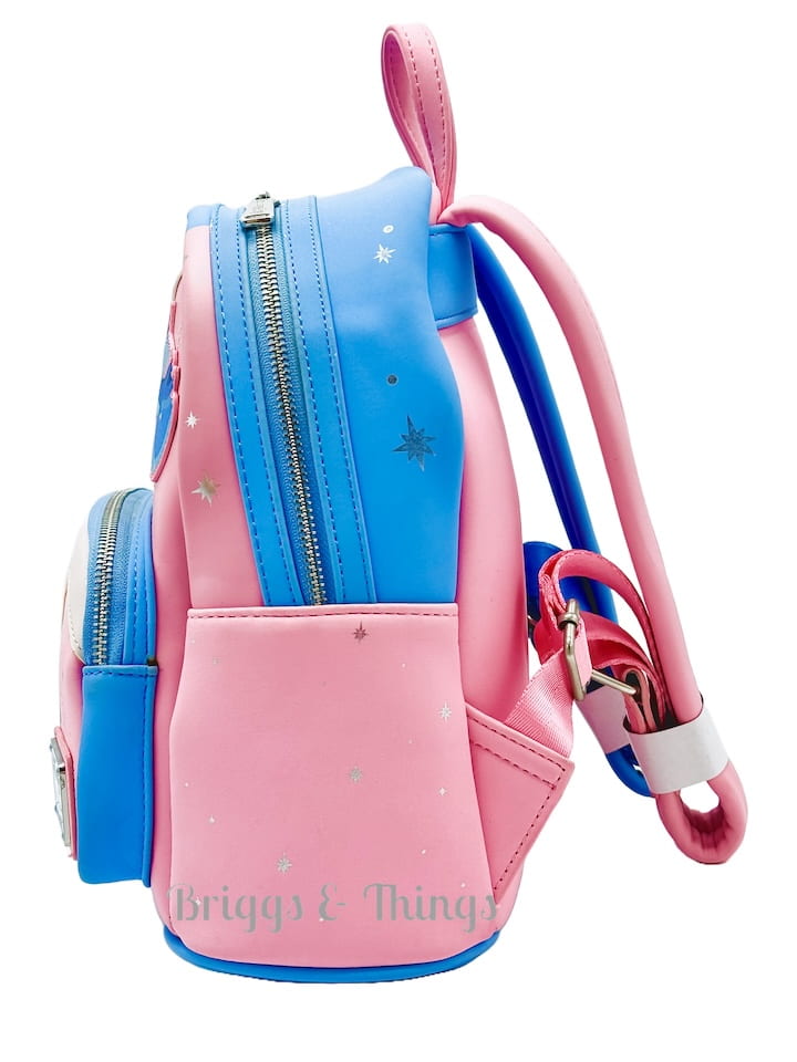 Loungefly Sleeping Beauty Backpack Make It Pink Blue Fairy Godmothers Left Side