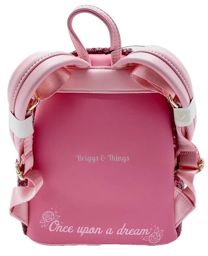 Loungefly Sleeping Beauty Sequin Backpack Disney Princess Aurora Bag Front Full View Back