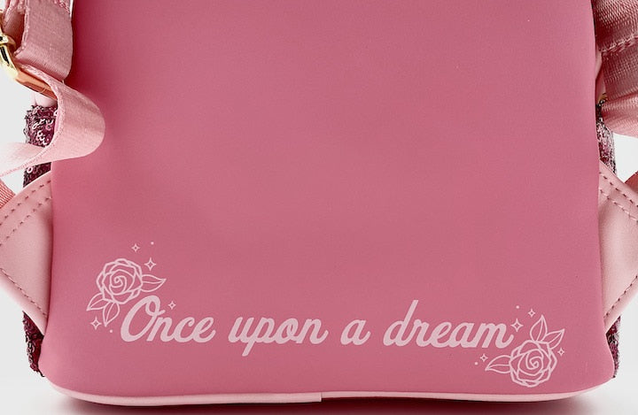 Loungefly Sleeping Beauty Sequin Backpack Disney Princess Aurora Bag Once Upon A Dream Quote