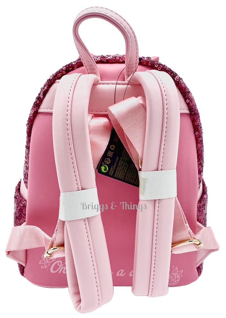 Loungefly Sleeping Beauty Sequin Backpack Disney Princess Aurora Bag Front Full View Straps