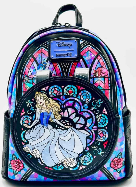 Loungefly Sleeping Beauty Stained Glass Mini Backpack Disney Bag Front Full View