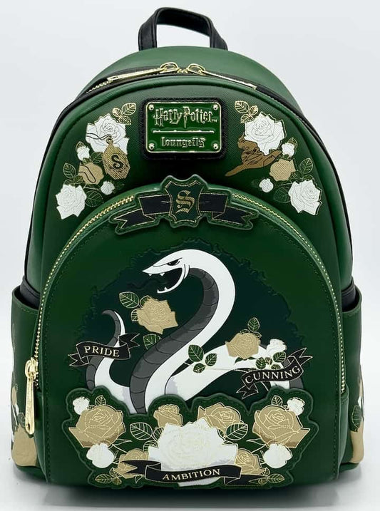 Loungefly Slytherin House Tattoo Mini Backpack Harry Potter Bag Front Full View
