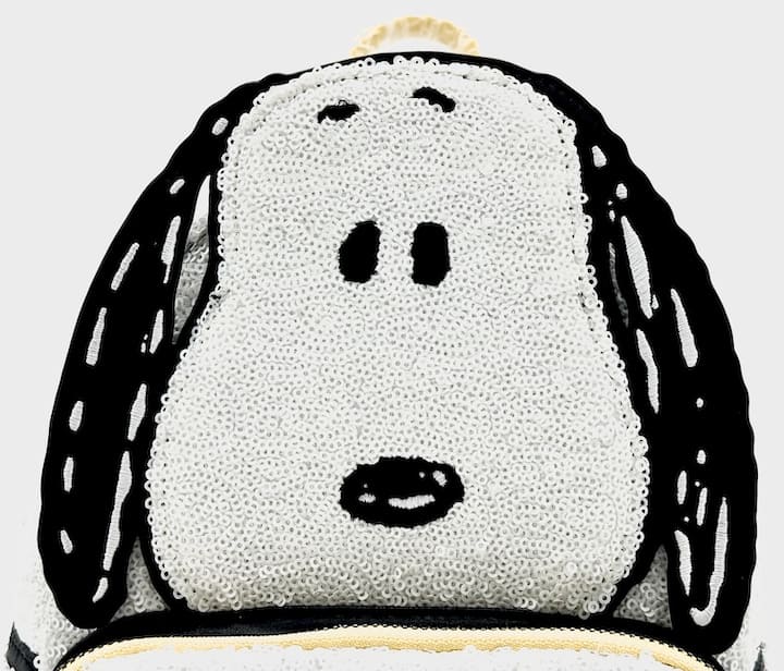 Loungefly Snoopy Sequin Cosplay Mini Backpack Peanuts 75th Bag Front Head